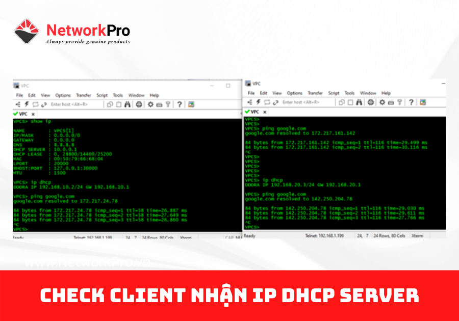 Check client nhận ip từ DHCP Server