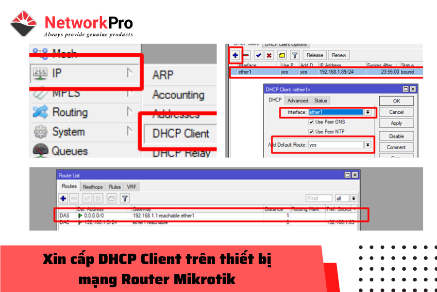 Xin cấp DHCP Client trên thiết bị mạng Router Mikrotik