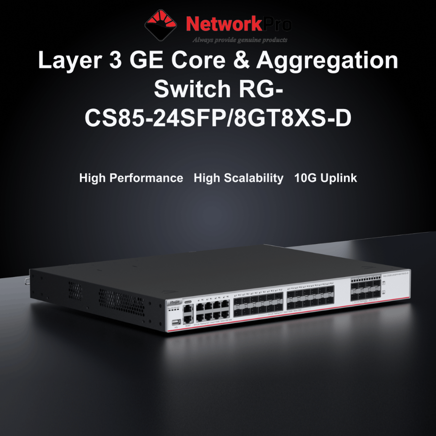 Switch Ruijie RG-CS85-24SFP-8GT8XS-D được trang bị 24 cổng SFP (Small Form-factor Pluggable)