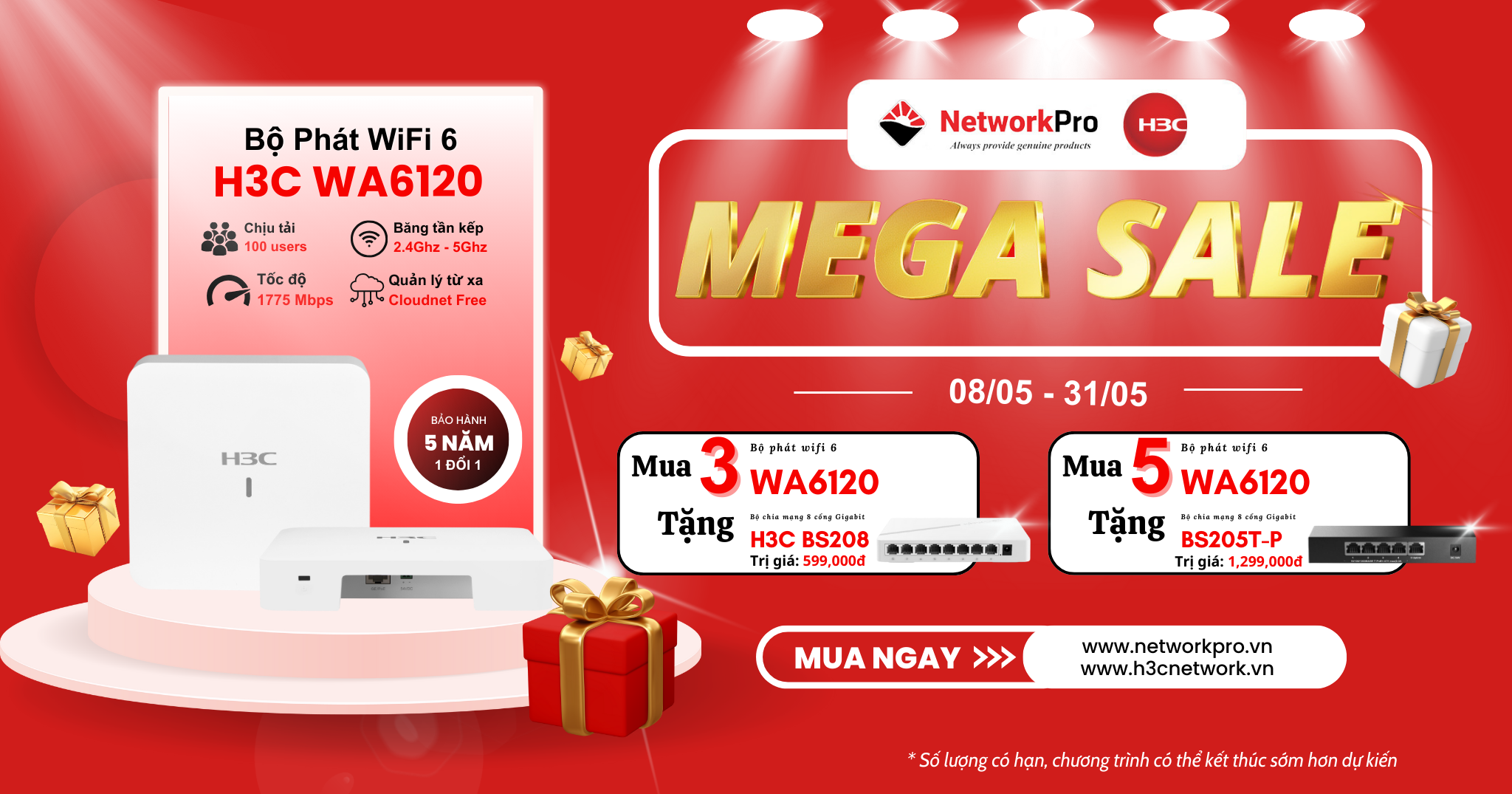 Mega Sale tháng 05 - Mua wifi H3C 6120 tặng Switch H3C