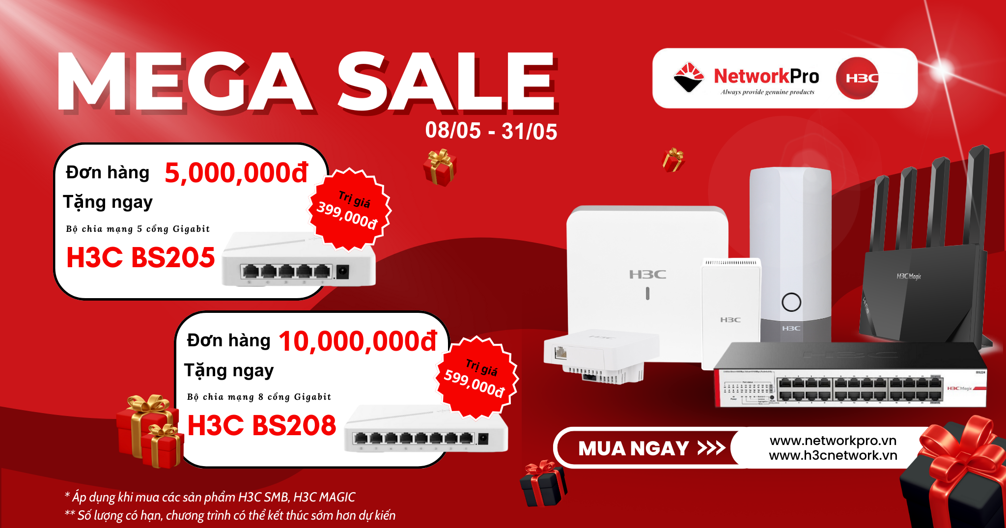 Mega Sale tháng 05 - Mua thiết bị mạng H3C tặng ngay Switch H3C Magic