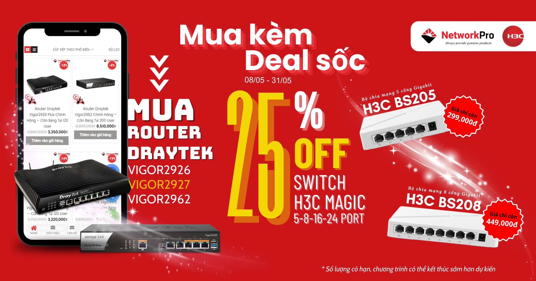 Mua Router Draytek được mua kèm Switch H3C với giá ưu đãi giảm 25% 