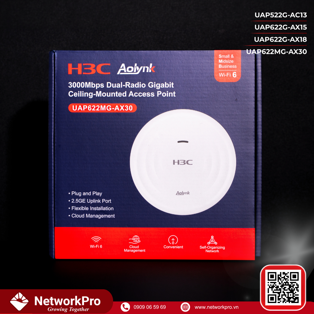 AOLYNK-UAP622MG-AX30 (1) H3C Aolynk UAP622G-AX30 | Wi-Fi 6 Gắn Trần, Tốc Độ 2976Mbps