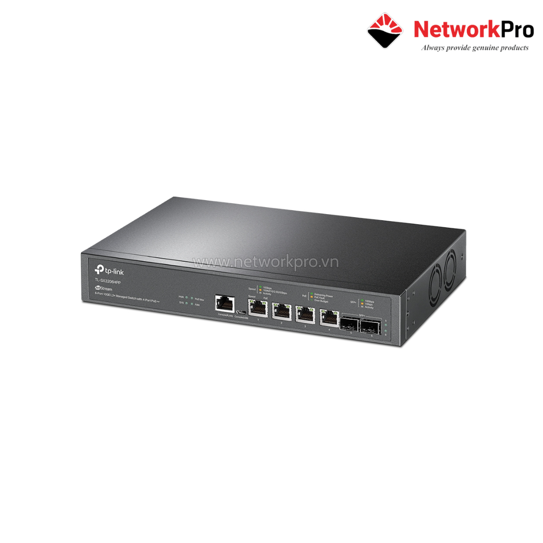 TP-Link TL-SX3206HPP Switch PoE Omada (1) TL-SX3206HPP JetStream 6-Port 10GE L2+ Managed Switch with 4-Port PoE++ (Omada 4-Port 10GBASE-T and 2-Port 10GE SFP+)